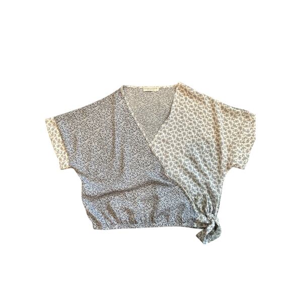 Paper Crane‎ Cropped Blouse Small Cottagecore Coastal Dolman Tie Front Top - Picture 1 of 8